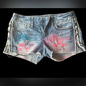 Size 4 Hand Painted Tie Up Express “Steal Your Face” Shorts
